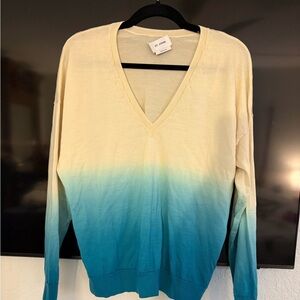 St. John Cream to Teal Ombre V-Neck Sweater